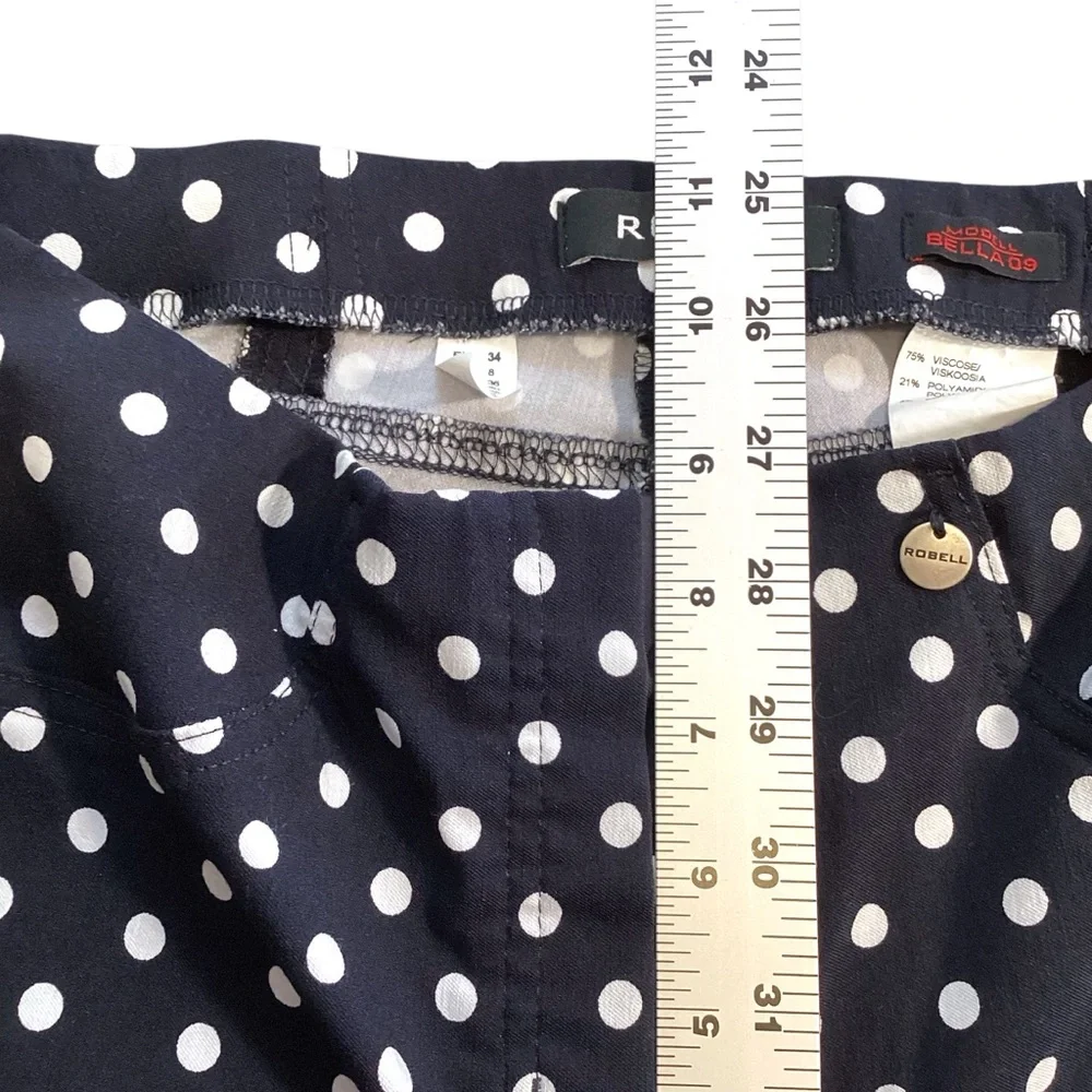 Robell‎ Bella 09 Ankle Grazer Black & White Polka Dot Pull On Pants, Size 4